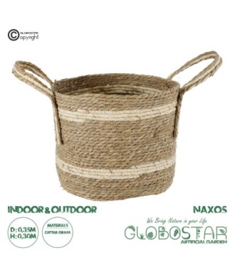GloboStar® Artificial Garden NAXOS 20334 Διακοσμητικό Πλεκτό Καλάθι - Κασπώ Γλάστρα - Flower Pot Μπεζ με Καφέ Φ35cm x Υ30cm